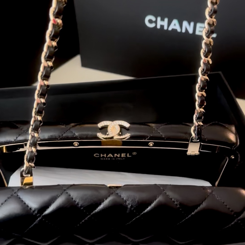 Authentic CHANEL Black Quilted Leather Shoulder Bag
